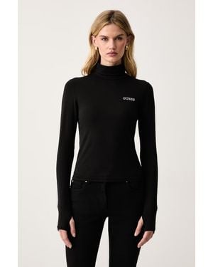 Guess A Maniche Lunghe Da Donna Con Cotone Greta - Nero