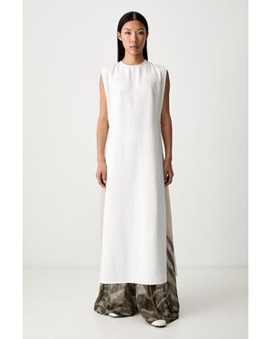 ViCOLO Vestito D'Estate Con Misto Lino - Bianco