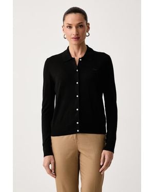Lacoste Cardigan Elegante Da Donna Con Misto Cashmere - Nero