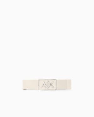 ARMANI EXCHANGE Belt With Rectangular Buckle And Logo - White