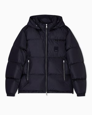 ARMANI EXCHANGE Shiny Quilted Puffer Jacket With Hood And Down Padding Icon - Blue