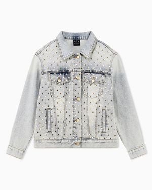 ARMANI EXCHANGE Blouson Jacket Rigid Denim Regular Fit With Embellishment - Gray