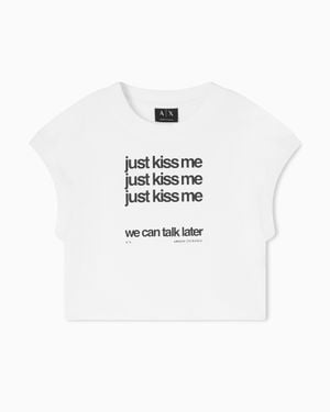 ARMANI EXCHANGE Heavy Cotton Jersey Crop Top T-Shirt - White