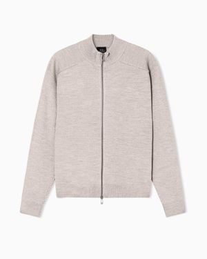 ARMANI EXCHANGE Cotton And Wool Cardigan With Ribbed Knitting - Natural