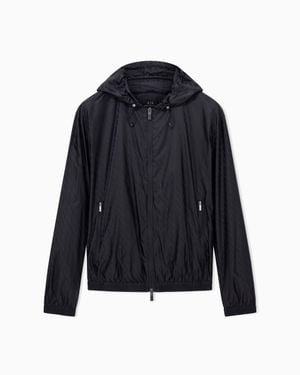ARMANI EXCHANGE Nylon Jacquard Windbreaker With A Drawstring Hood Essential - Black