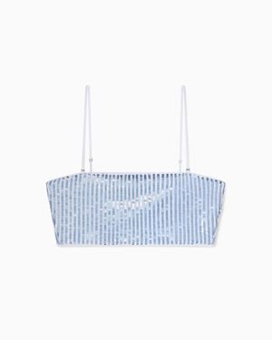 ARMANI EXCHANGE Bright Striped Sequin Mesh Top - Blue