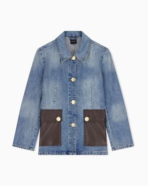 ARMANI EXCHANGE Denim Jacket With Faded Effect And Large Leather Pockets - Blue