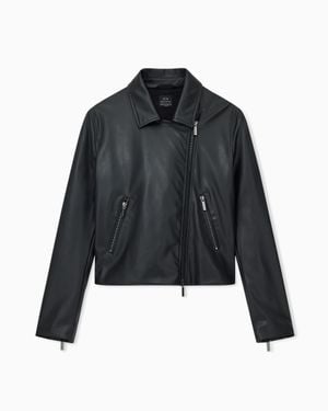 ARMANI EXCHANGE Faux Leather Biker Jacket With An Asymmetrical Zip Essential - Black