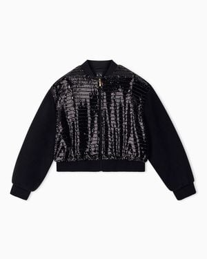 ARMANI EXCHANGE Full-Zip Bomber Jacket With A Sequin Front Panel - Black