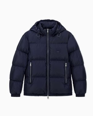 ARMANI EXCHANGE Shiny Quilted Puffer Jacket With Hood And Down Padding Icon - Blue