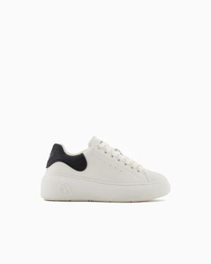 ARMANI EXCHANGE Vintage Effect Faux Leather Sneakers - White