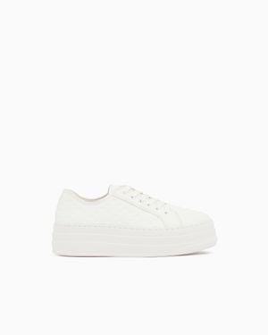ARMANI EXCHANGE Low Top Sneakers With All-Over Debossed Logo - White