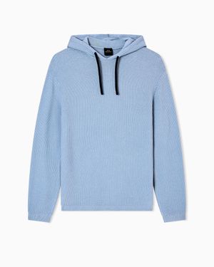 ARMANI EXCHANGE Rice Stitch Hooded Sweater - Blue