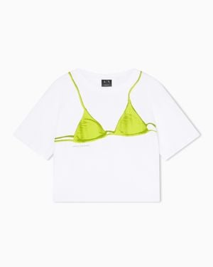 ARMANI EXCHANGE Cotton Jersey Crop Top T-Shirt - White