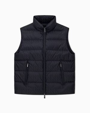 ARMANI EXCHANGE Tone On Tone Allover Logo Puffer Vest - Blue