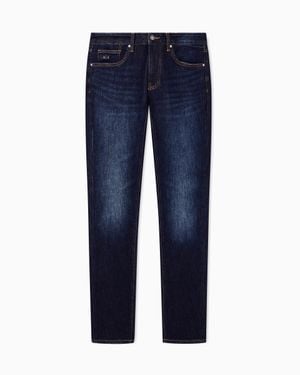 ARMANI EXCHANGE Slim-Fit Five-Pocket Denim Jeans With A Leather Patch - Blue