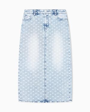 ARMANI EXCHANGE High-Waisted Five-Pocket Denim Skirt With An Allover Print - Blue