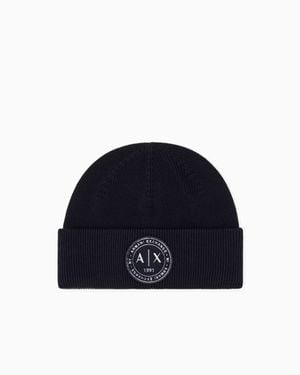 ARMANI EXCHANGE Beanie Hat Wool-Cotton Mix - Blue