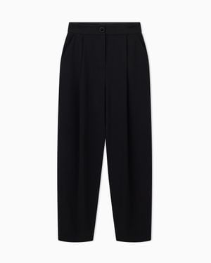 ARMANI EXCHANGE Stretch Pants With High Waist And Pleats Icon Patch - Black