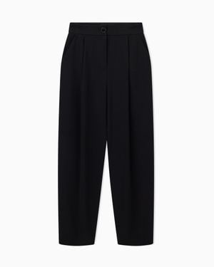 ARMANI EXCHANGE Stretch Pants With High Waist And Pleats Icon Patch - Black