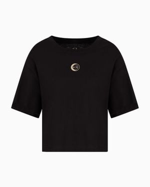ARMANI EXCHANGE Cropped Jersey T-Shirt With Metal Logo - Black