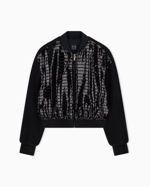 ARMANI EXCHANGE Full-Zip Bomber Jacket With A Sequin Front Panel - Black
