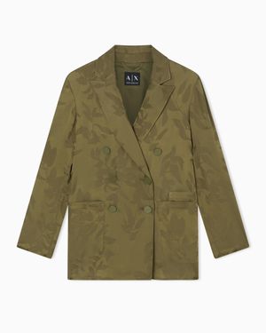 ARMANI EXCHANGE Elegant Double-Breasted Floral Jacquard Jacket - Green