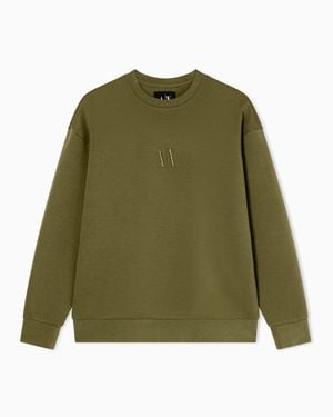 ARMANI EXCHANGE Crew-Neck Stretch Cotton Sweatshirt With A Logo Icon - Green