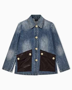 ARMANI EXCHANGE Denim Jacket With Faded Effect And Large Leather Pockets - Blue