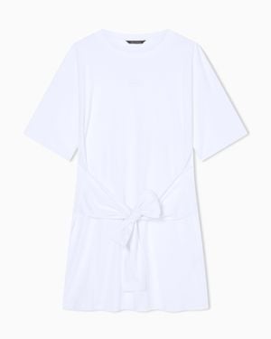 ARMANI EXCHANGE Short Cotton Jersey Dress With Side Knot - White