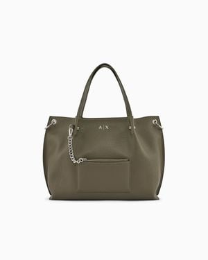 ARMANI EXCHANGE Textured Fabric Shopper With Chain Strap - Green