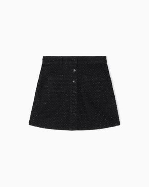 ARMANI EXCHANGE Denim Mini Skirt With Rhinestone Appliques - Black