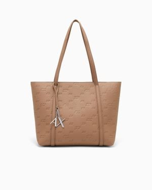 ARMANI EXCHANGE Shopping Bag With An Embossed Logo - Natural
