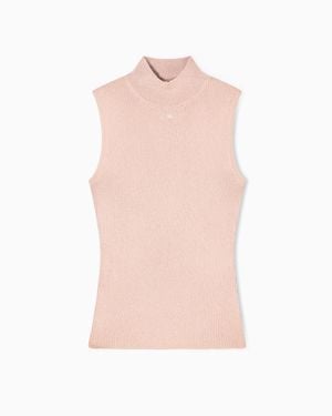 ARMANI EXCHANGE High-Neck Lurex Yarn Top - Pink