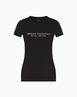 ARMANI EXCHANGE Slim Fit T-Shirt With Milan New York Print - Black