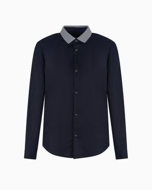 ARMANI EXCHANGE Slim Fit Stretch Cotton Shirt With Contrasting Collar - Blue