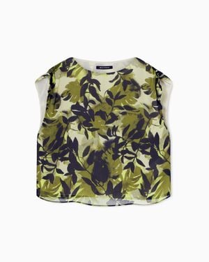 ARMANI EXCHANGE Printed Crinkle Viscose Top - Green