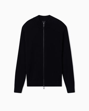 ARMANI EXCHANGE Cotton And Wool Cardigan With Ribbed Knitting - Blue