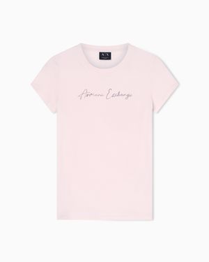 ARMANI EXCHANGE Slim-Fit Cotton Jersey T-Shirt With Script Logo Essential - Pink
