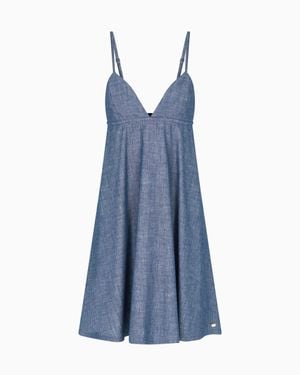 ARMANI EXCHANGE Cotton Chambray Pleated Dress - Blue