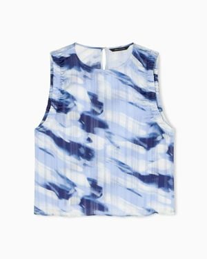 ARMANI EXCHANGE Lightweight Georgette Top With Printed Stripes - Blue