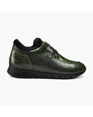 Armos Dark Glossy Croc-Print Sneaker - Black