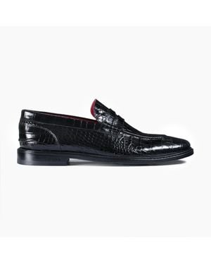 Armos Croc-Embossed Penny Loafer - Black