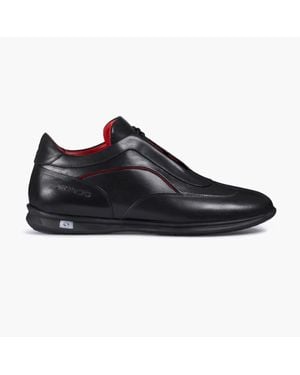 Armos Leather Sneaker With Lines - Black
