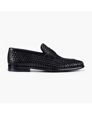 Armos Woven Leather Penny Loafer - Black
