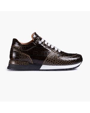 Armos Croc-Embossed Leather Sneaker - Black