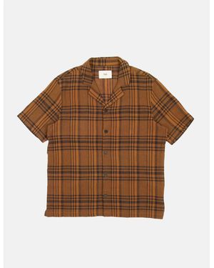 Folk Folk Soft Collar Shirt (Overdyed Crepe Check) - Brown
