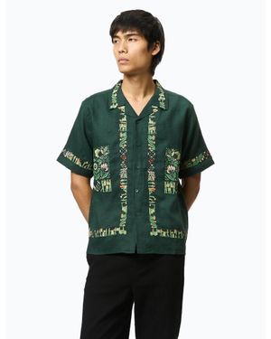 Percival Import Embroidered Cuban Shirt (Linen) - Green