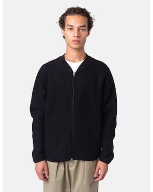 Universal Works Zip Bomber Jacket (Wool Fleece) - Black