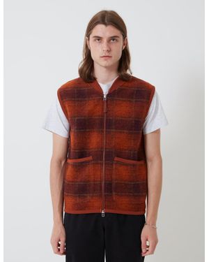 Universal Works Zip Waistcoat (Austin Wool Fleece) - Red
